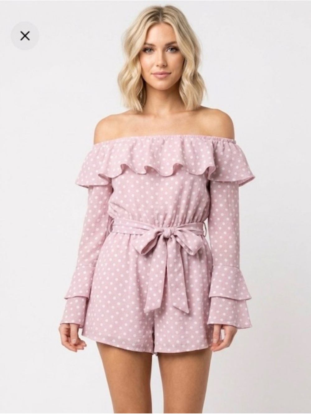 FAVLUX Off-Shoulder Polka Dot Romper